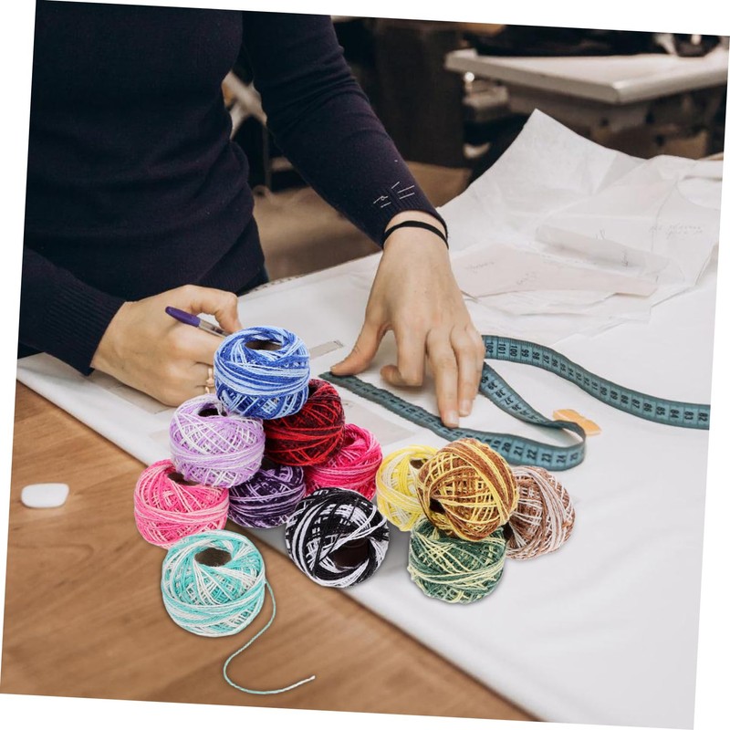 Tofficu Multi-Function Embroidery Thread Kit 12 Rolls Cotton Yarn for