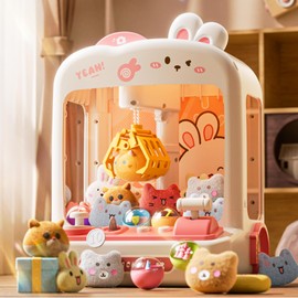 AIQI 55 PCS Mini Claw Machine for Kids Bunny, Vending Machine with Lights Sound, Electronic Prize Dispenser for Kids Girls, Claw Toys Game Gifts for 4 5 6 7 8 Years Old Girls Boys