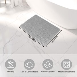 Mavicen Waffle Bath Mat, Non-Slip, Soft, Fluffy Bathroom Rug, Boho, Absorbent Microfibre Bath Mat, Machine Washable Bath Mat for Shower, Bathtub and Toilet - 61 x 91 cm, Grey