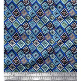 Soimoi Blue Velvet Fabric Square Geometric Printed Fabric 1 Yard 58 Inch Wide