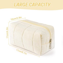 Aucuu Checkered Cosmetic Bag, Cotton Makeup Bag, Portable Travel Cosmetic Bag, Large Capacity Floral Toiletry Bag, Quilted Wash Bag Organizer for Women Girls,White