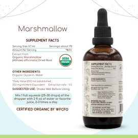 Marshmallow B120 USDA Organic Tincture | Alcohol-Free Extract, High-Potency Herbal Drops | Certified Organic Marshmallow (Althaea officinalis) Dried Root (4 oz)