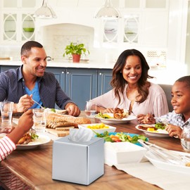 Y-in Hand Tissue Box Cover, Decorative Square Facial Storage Tissue Box Holder, Home Accessories for Bathroom Vanity Countertops, Dressers, Night Stand, Parlors and Office - Silver