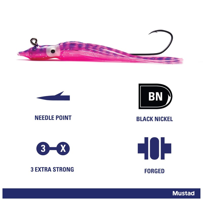 Mustad - Hootchie con Espalda Cruzada, Color Azul y Blanco