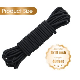 3/16 Inch Black Bungee Cord, 40 Feet Heavy Duty Elastic Shock Cord Nylon Stretch String Bungee Rope for Luggage, Camping, Kayak, Tie Downs (Black, 3/16 inch x 40 ft)