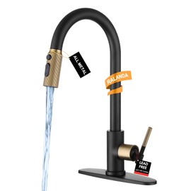 RALANDA Kitchen Faucets, Black Faucet for Kitchen Sink with 3 Modes Pull Down Sprayer Metal Head, 1.5GPM High Arc Single Handle Stainless Steel Sink Faucet for Farmhouse Camper Laundry Rv Bar