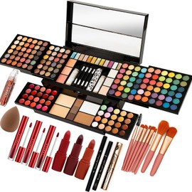 MISS ROSE Set de Maquillaje para Adolescentes, Kit Cosmético Completo Todo en uno,Paleta de Sombras de Ojos de 120 Colores, 7 Brochas de Maquillaje, 6 Brillos de Labios, 2 Lápices de Cejas...