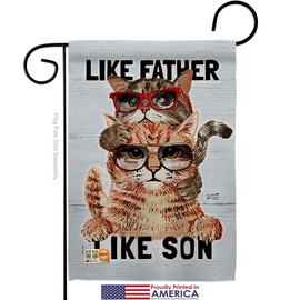 Cat Like Father Son Garden Flag Set with Stand Animals Kitten Meow Spoiled Paw Fur Pet Nature Farm Animal Creature Small Decorative Gift Yard House Banner Made in USA 13 X 18.5