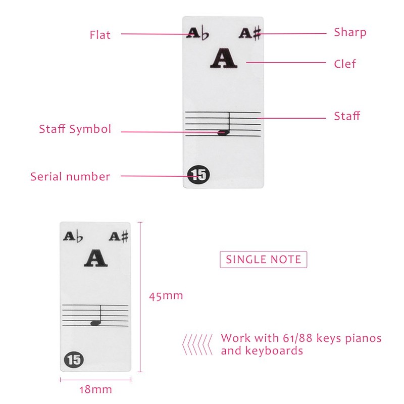 Pegatina de piano, removible, transparente, para teclado de piano 61/88