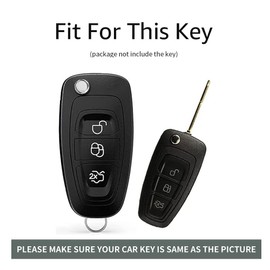 ontto Alloy Car Key fob Cover Fit for Ford Focus MK3 Mondeo Fiesta Kuga Ecosport Eacape Ranger 3 buttons Flip Leather Key case Shell key holder bag keyring keychain accessories Black