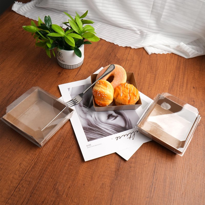 100 Pack Charcuterie Boxes with Clear Lids,5.5"×4.9"×2.4" Disposable Square Food