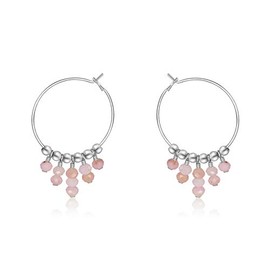 Pink Peruvian Opal Hoop Earrings in Sterling Silver