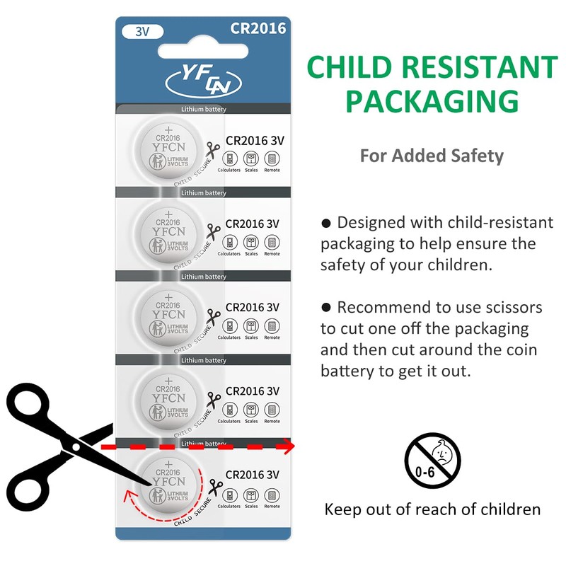 YFCN CR2016 Battery 3V Lithium Battery 10 Count Pack -