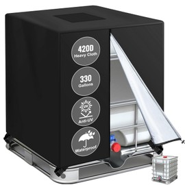 Panggae IBC Tote Cover,Water Tank Protection Cover for 275/300 Gallon Zipper 420D Heavy Waterproof Sunscreen Material Outdoor Garden Water Tank Cover(Black, 47.24 x 39.37 x 53.1(inch))