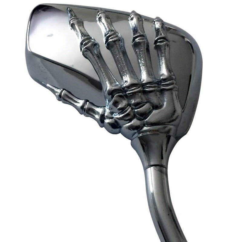 MotorToGo Small 3D Silver Skull Hand Rear Motorcycle Mirrors Compatible