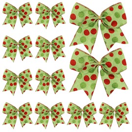 DIYDEC 12pcs Christmas Bows Ornaments 6.3 Inch Large Christmas Wreath Bows Red Green Xmas Tree Bows Christmas Glitter Dot Bows Ribbons Decoration for Garland Wedding Home Holiday Party