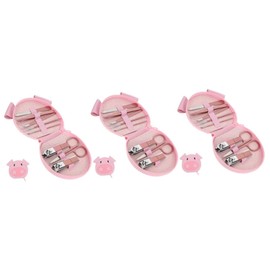 Minkissy 3sets Portable Stainless Steel Nail Clippers and Tools for Travel Safe Blades Cartoon Pig Storage Bag Compact Manicure Set for Everyday Use