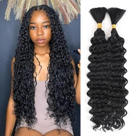 Deep Wave Bulk Hair For Braiding Hair 16inch Wet And Wavy No Weft Quality Synthetic Hair Braiding Extensions For Boho Braids Natural Color 2 Bundles/Pack (Total 150g）