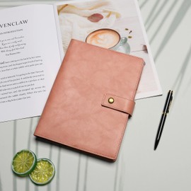 Wonderpool Leather Journal Dotted Paper Refillable Writing Binder Notebook - Leather Spiral Diary with Inner Organizer Pockets for Man and Woman (Pink, A5)