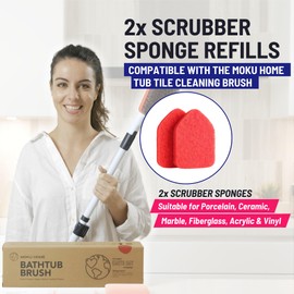 Moku Home Replacement Scrubber Refill for Moku Home Extendable Tub Tile Shower Brush for Cleaning Non-Scratch (2X Scrubber Sponge Red)