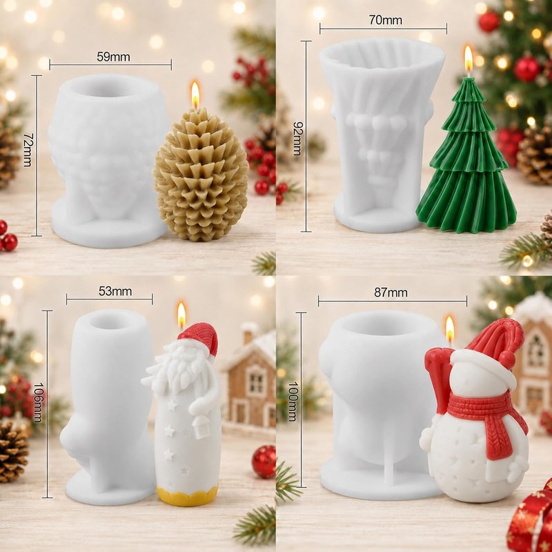 4PCS Moldes de Silicona para ARboles de Navidad,Molde para Velas
