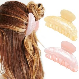 Women's Hair Clips - Set of 2 Claw Clips (Yellow + Pink), Acrylic Hair Accessories for Women, Medium Non-Slip Hair Clips