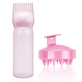 Hair Dye Brush Bottle, Root Comb Applicator Hair Dye Comb and Head Massage Brush, Hair Oil Applicator Bottle, Hair Dye Bottle Applicator Brush, Hair Dye Brush Bottle (Pink)
