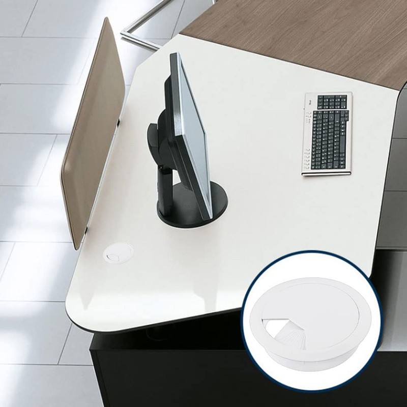 Lanjue 2PCS Desk Cable Wire Grommet, 80mm(3.15inch) White Plastic Desk