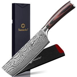 Sunnecko Nakiri Knife 7 inch,High Carbon Stainless Steel Cleaver Knife,Ultra Sharp Cooking Knife with Sheath and Gift Box for Family & Restaurant
