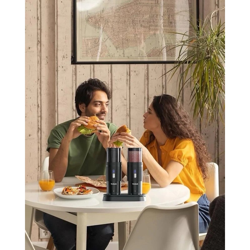 Moriank 2PCS Electric Salt and Pepper Grinder Set Automatic Grinder