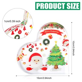 Christmas Acrylic Heart Shaped Gift, Acrylic Heart Plaque Ornament with Santa Claus Christmas Tree Reindeer Christmas Decorations Indoor for Table Office Desk Decor Women Friends