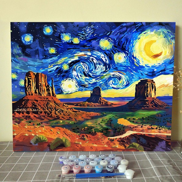 Aihonmin Monument Valley Paint by Numbers Kits Children,Starry Night Paint