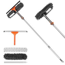 Chabatree Window Squeegee Cleaner Set 2-in-1 Window Cleaning Tool with Extendable Pole, Window Cleaning kit with Bendable Head for Indoor & Outdoor Glass for Car Indoor Outdoor High Windows（Kit1.0）