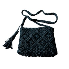 Hastvikas Handmade Macrame Bag | Boho-Chic Cotton Crossbody Bag with Tassels | Stylish Shoulder Bag for Daily Use, Black