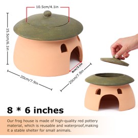 Terracotta Reptile Cave with Green Lid - 8 * 6 Inches Hiding Place for Toad, Frog, Turtle, Lizard