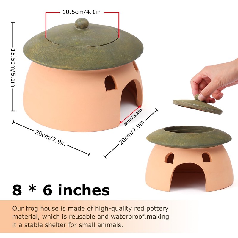 Terracotta Reptile Cave with Green Lid - 8 * 6