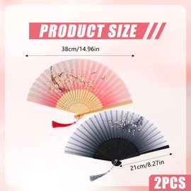 Embhlitfe Wedding Hand Fan Folding 2-Pack - Portable Vintage Silk & Bamboo Fan with Tassel for Party, Cosplay Gift (Pink and Black)