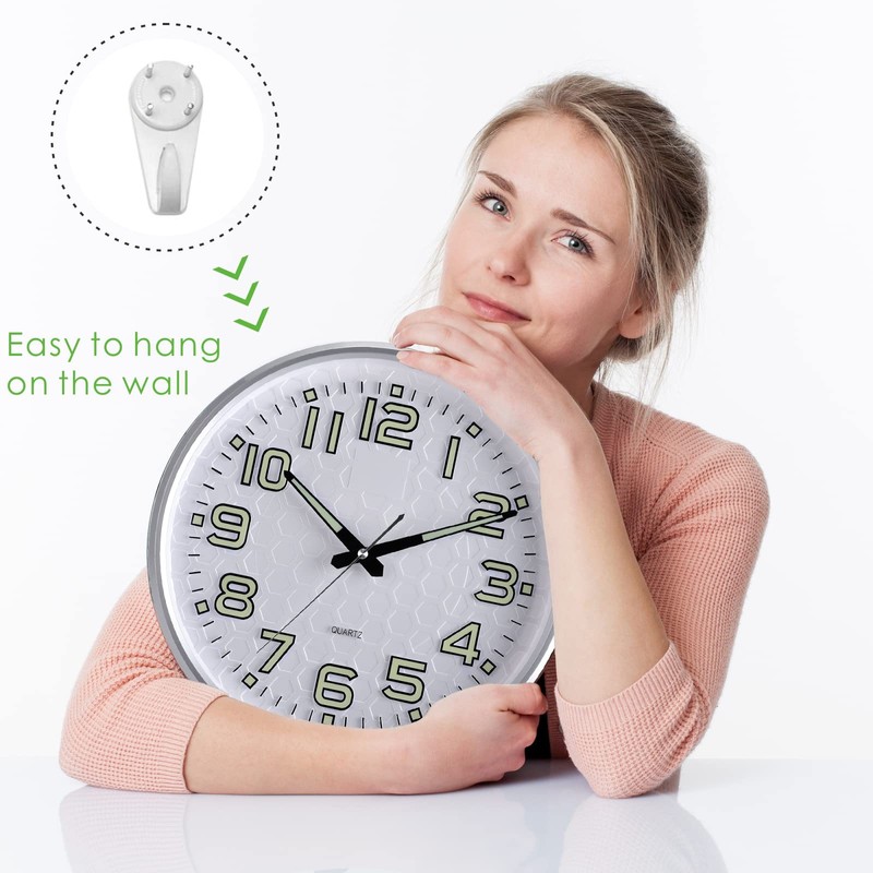 Plumeet Night Light Wall Clock 13'' Bedroom Wall Clocks with
