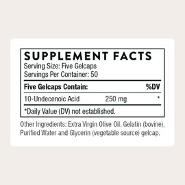 THORNE - Undecylenic Acid (Formerly Formula SF722) - 250 mg of Undecylenic Acid - for a Healthy Balance of Gut & Vaginal Flora* - Gluten Free - 250 Gelcaps - 50 Servings