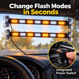 162 LED Dual Car Windshield Strobe Warning Light Bars, 12–24V with 26 Flash Modes and Switchable Colors