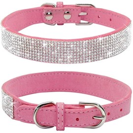 Jxinrong Rhinestone Bling Leather Dog Cat Collar & Leash Set Crystal Diamonds Studded Cute Bowknot Puppy Small Dogs Collar Puppy Leash