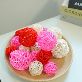 Qingbei Rina Valentine's Day 20 PCS Wicker Rattan Balls, Red Pink White Decorative Balls for Bowls, Vase Filler for Centerpieces, Bowl Fillers for Home Decor(Pink Red White)