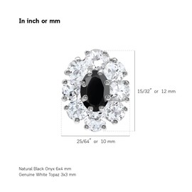 Silvershake 1.24 CTW Natural Black Onyx and Topaz White Gold Plated 925 Sterling Silver Flower Cluster Stud Post Earrings Jewelry for Women, Sterling Silver Rhodium (White Gold Plated), Natural Black