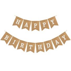 Happy Birthday Bannner, Pre-Strung Burlap Bannner, Happy Birthday Sign for Birthday Party Decorations