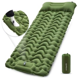 KING CAMP Outdoor Camping Sleeping Pad Inflatable Ultralight Mattress with Pillows - Army Green