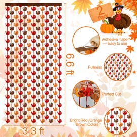 Faiclrr Thanksgiving Decorations, 2 Pack 3.3 x 6.6 Ft Red Orange Brown Turkey Metallic Tinsel Foil Fringe Curtains Streamers Backdrop for Fall Thanksgiving Friendsgiving Farmhouse Home Party Decor