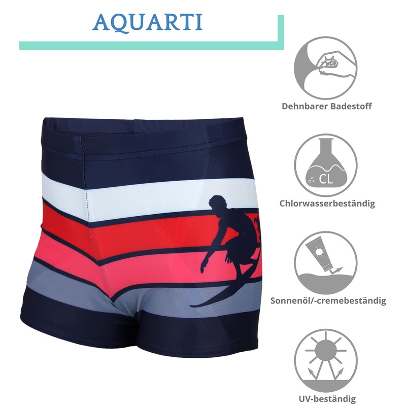 Aquarti Boys' Swimming Trunks Striped with Surfer Motif - 140