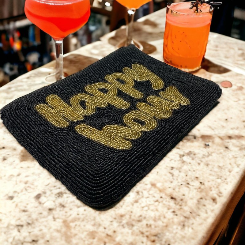 happymaker - Clutch schwarz und gold, kleine Handtasche Damen für
