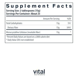 Vital Nutrients Cellulose Fiber Powder - 375g Cellulose Insoluble Fiber Powder - Fiber Supplement Powder Supports Healthy Bowel Function - Gluten, Dai