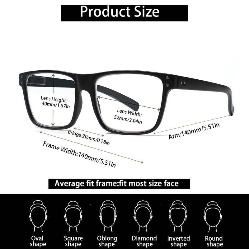 Kerecsen 5 Pack Oversized Reading Glasses Blue Light Blocking Square